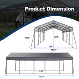 Metal Carport 13 X 26.5 Ft Heavy Duty With Galvanized Steel Roof Metal Garage Canopy With Galvanized Steel Roof & Frame Car Tent Outdoor Storage Shed For Car Boats And Truck - Gray