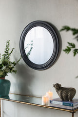 Circle Wall Mirror With Wooden Frame, Antique Classic Accent Mirror, For Living Room - Black