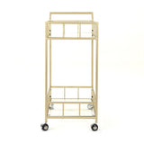 Modern Metal And Glass Bar Cart With Rolling Casters - Gold