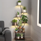 Plant Stand Indoor With Grow Light, 8 Tiered Tall Indoor Plant Shelves For Multiple Plants - Walnut / Black