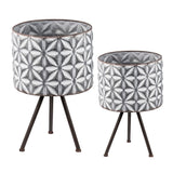 Metal Planter Stand, Round Galvanized Farmhouse Planter (Set of 2) - Gray