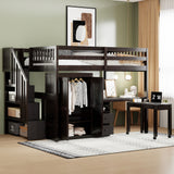 Loft Bed With Stairs, Bookshelf, Drawers, Desk & Wardrobe, Space Saving Multifunctional Furniture