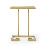 Modern Glam C Shaped End Table With Tempered Glass Top - Gold