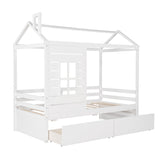 Twin Size Classic House Bed With 2 Drawers - White