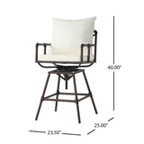 Industrial Outdoor Patio Plumber's Iron Frame Swivel Barstool With Cushions, Height Adjustable