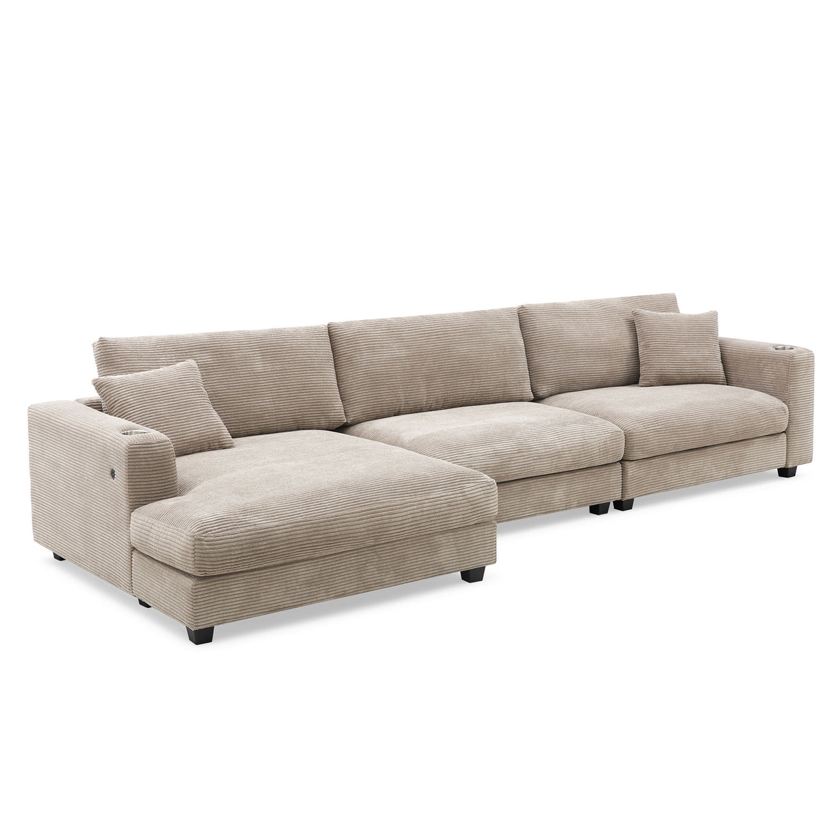 Oversized Sectional L Shaped Cloud Couch With USB Charging Port Cup Holder Deep And Wide Seat Sofa With Chaise Comfy