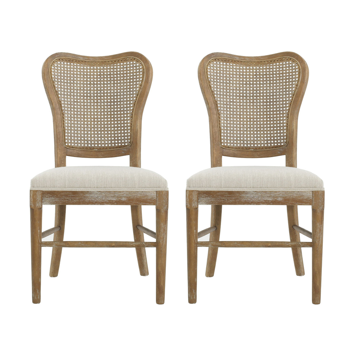 Classic Retro Dining Chair (Set of 2) With Rattan Backrest - Dark Brown / Beige