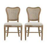 Classic Retro Dining Chair (Set of 2) With Rattan Backrest - Dark Brown / Beige