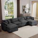 Modern Oversized Modular Cushion Sofa With Ottoman, Low Back, Deep Seating Sofa Set
