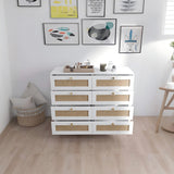 8 Drawers Chest Of Drawers With Rattan Drawer Face Golden Legs And Handles - White