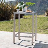 Outdoor 43" Aluminum Bar Table With Rattan Table Top - Gray / Silver
