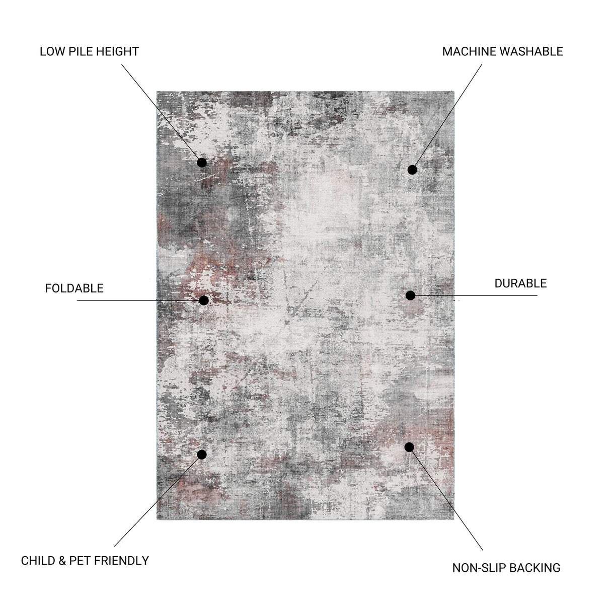 Toucan - 5' X 7' Washable Non - Slip Area Rug - Ivory / Dark Gray