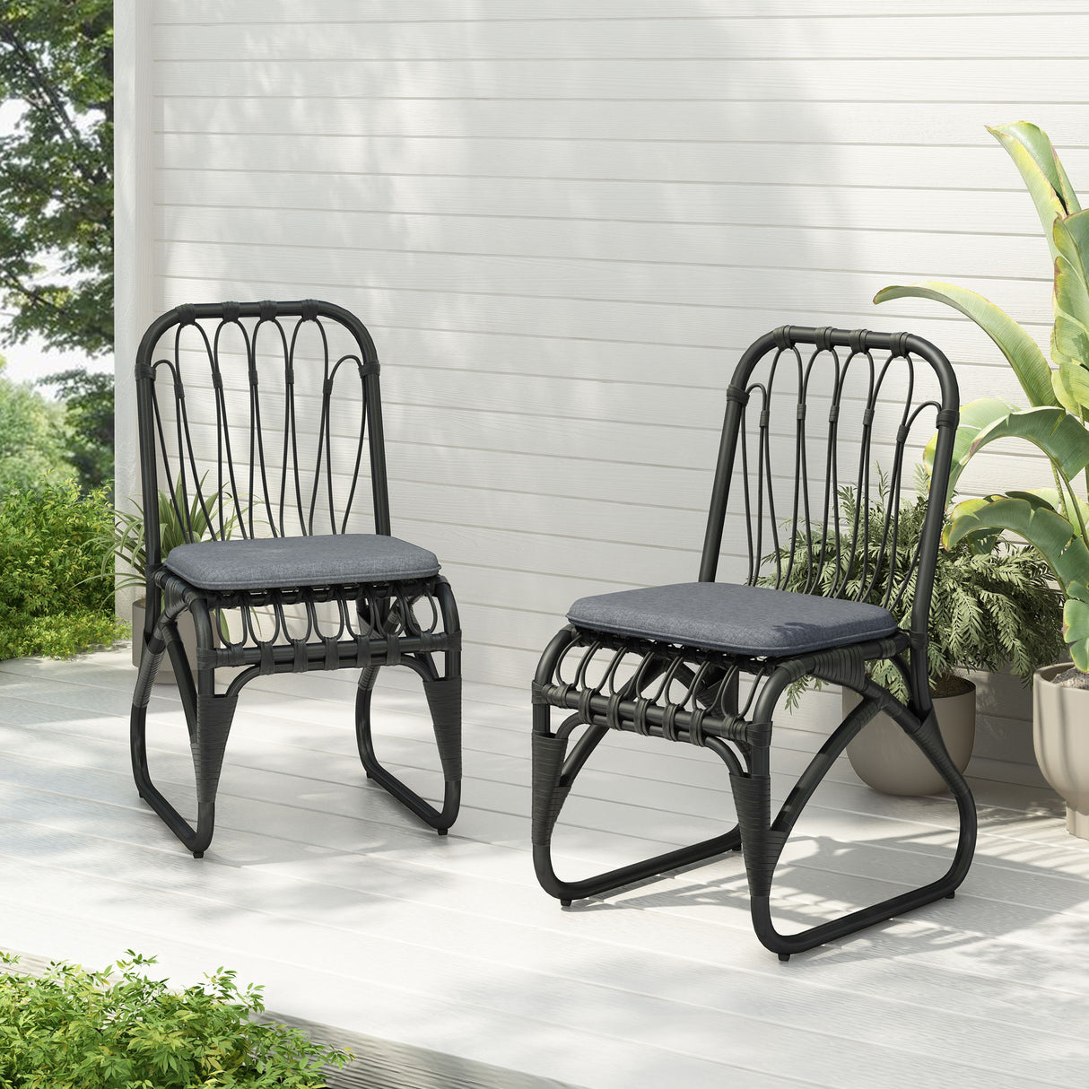 Outdoor Wicker Dining Chairs With Washable Cushion (Set of 2)