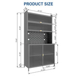 Tall Kitchen Pantry Cabinet With Flip Doors And Pegboard, Anti Tip Steel Storage Hutch