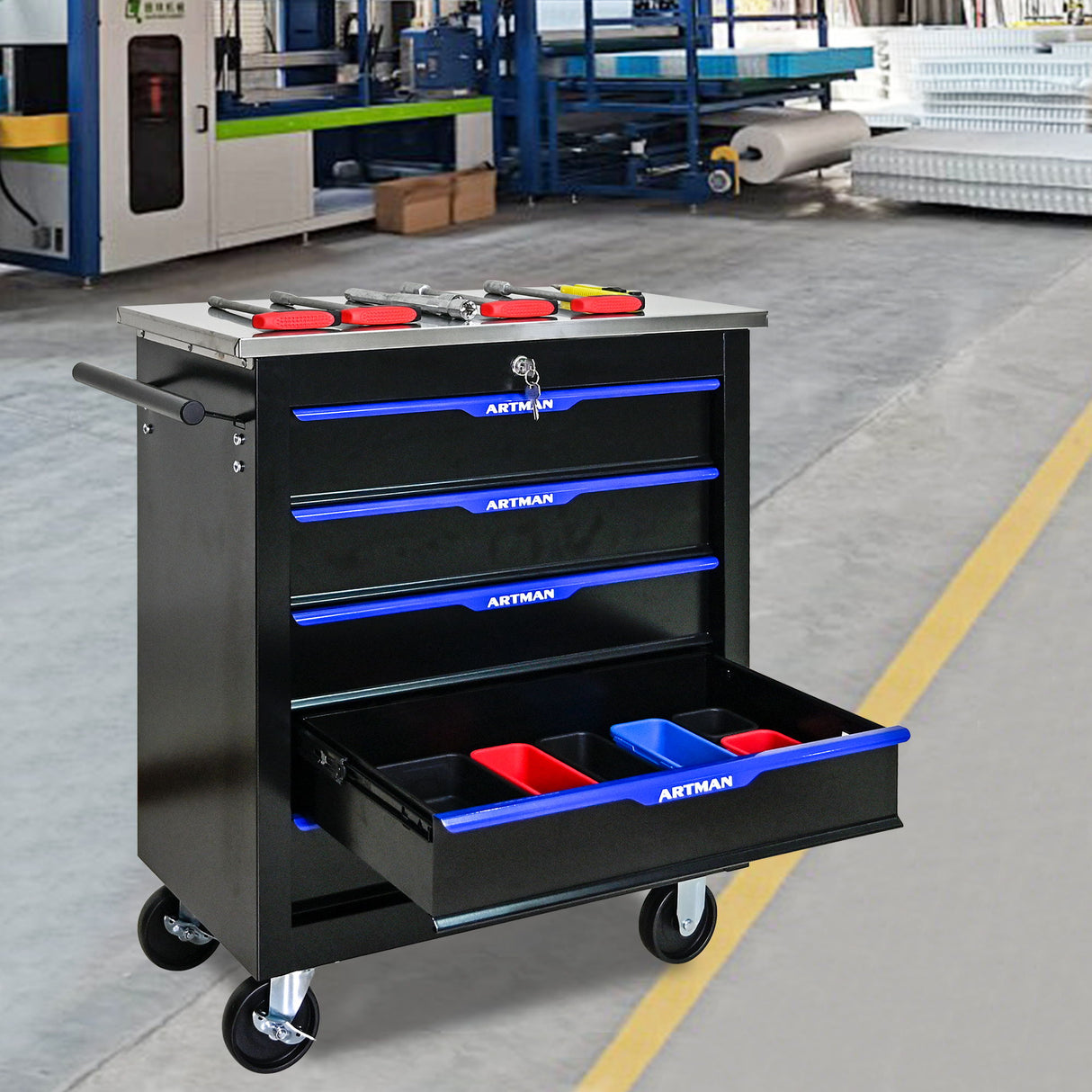 Drawer Multifunctional Tool Cart With Wheels