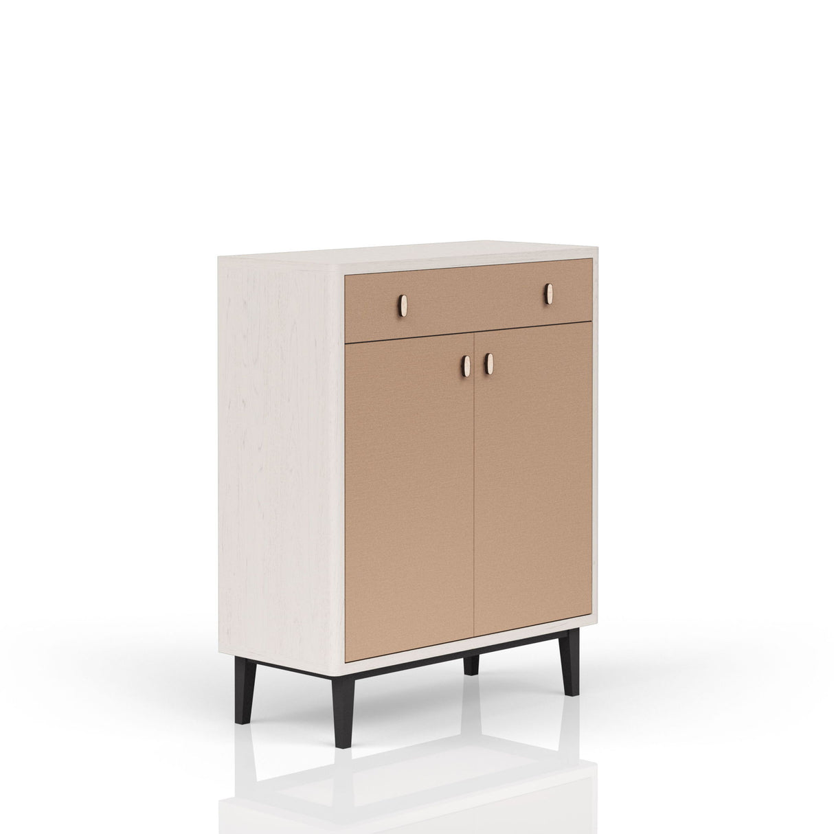 Contemporary Bar Cabinet With Large Storage - White / Pecan
