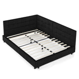 Mid-Century Storage Upholstered Tufted Bed Frame With Backrest And Armrests