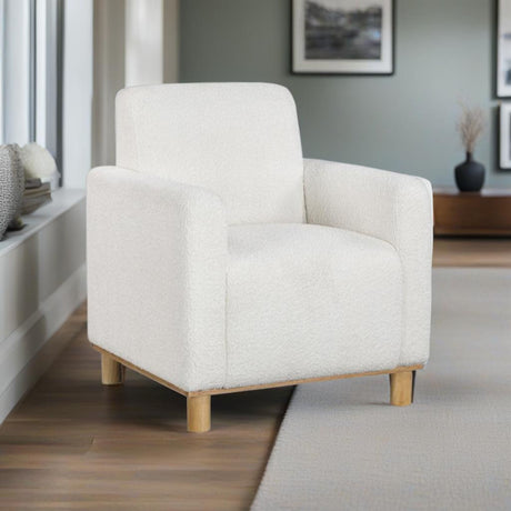 Mason - Boucle Fabric Arm Chair With Wooden Legs - White