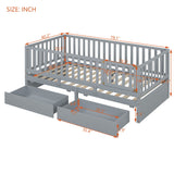 Daybed With Fence Guardrails And 2 Drawers, Split Into Independent Floor Bed & Daybed