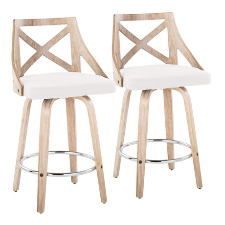 Charlotte - Farmhouse Fixed Height Counter Stool With Swivel And Round Footrest (Set of 2)