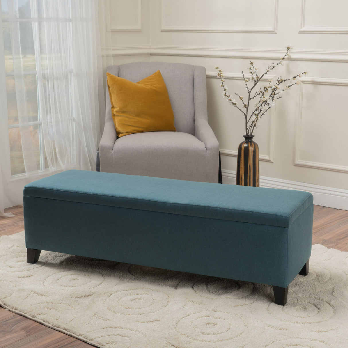 Contemporary Storage Ottoman Bench With Polyester Upholstery