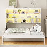 Murphy Cabinet Bed With Folding Sofa, Built In Storage Shelves And LED Light