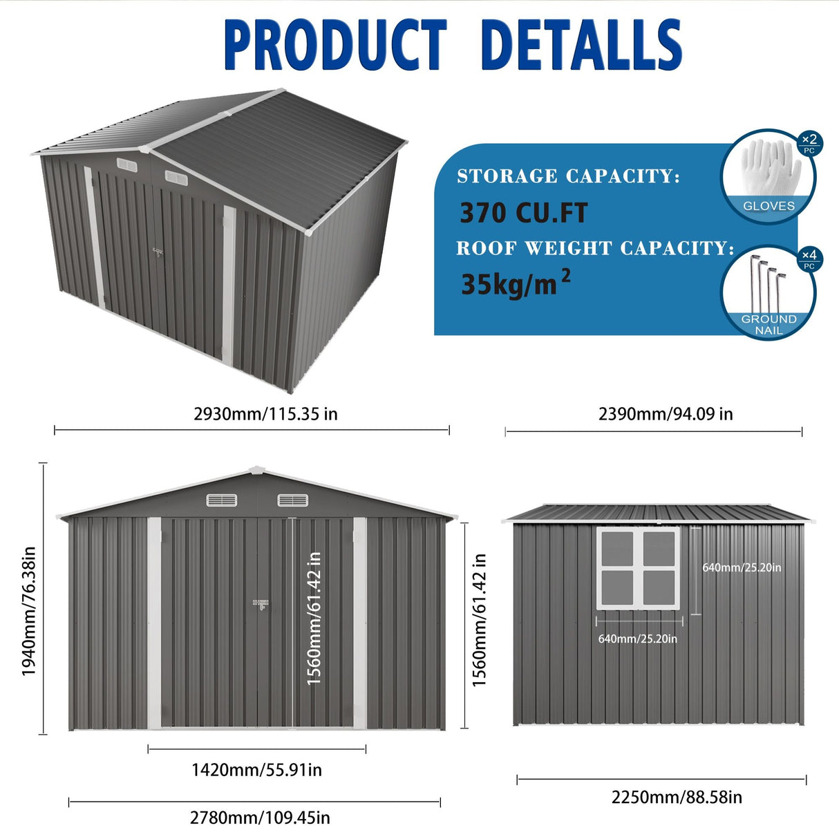 Large Outdoor Storage Shed With Lockable Door, Air Vent