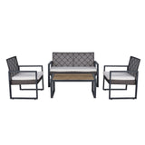 4 Piece Patio Furniture Set With Acacia Wood Table Top And Cushions