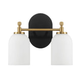 Vortex - 2 Lights Vanity In Traditional Style For Over Bathroom Mirror Wall Sconce - Black / Gold / White