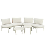 6 Piece Patio Set, Half Moon Outdoor Sectional Sofa With 2 High Low Coffee Tables, 4 Pillows & Cushions