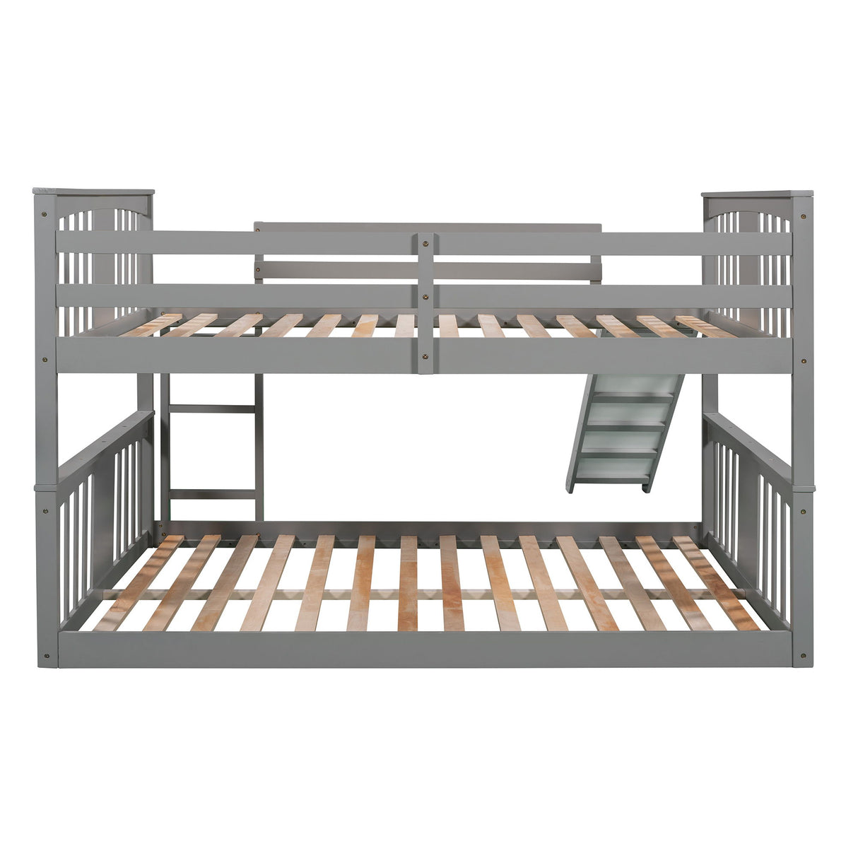 Full Over Full Bunk Bed With Ladder With Slide - Gray