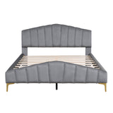 Platform Bed With Thick, Stylish Stripe Decorated Bedboard And Elegant Leg