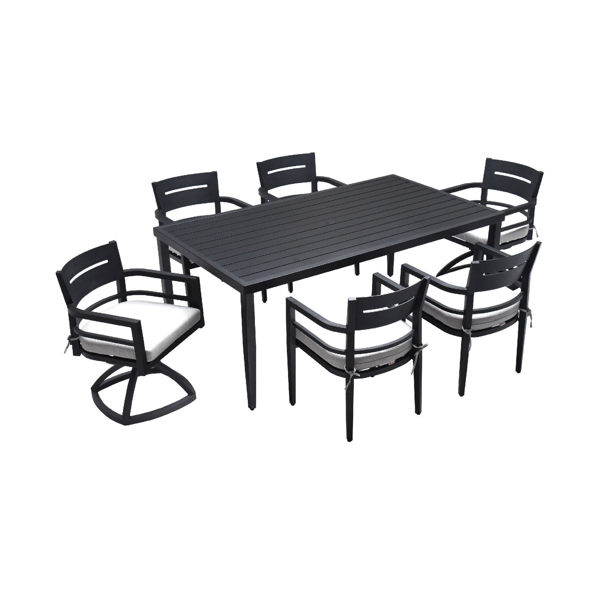 Outdoor Modern Dining Set, Chairs Sunbrella Cushioned And Dining Table With Umbrella Hole