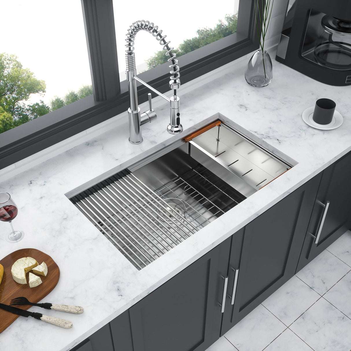 Undermount Workstation Kitchen Sink Stainless Steel Single Bowl