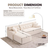 Ly 029B Convertible Chaise Sectional Sofa Full Compression Sponge Modular Couch Cloud 3 Seater Wood Grain Chenille 2 Pillows - Antique White
