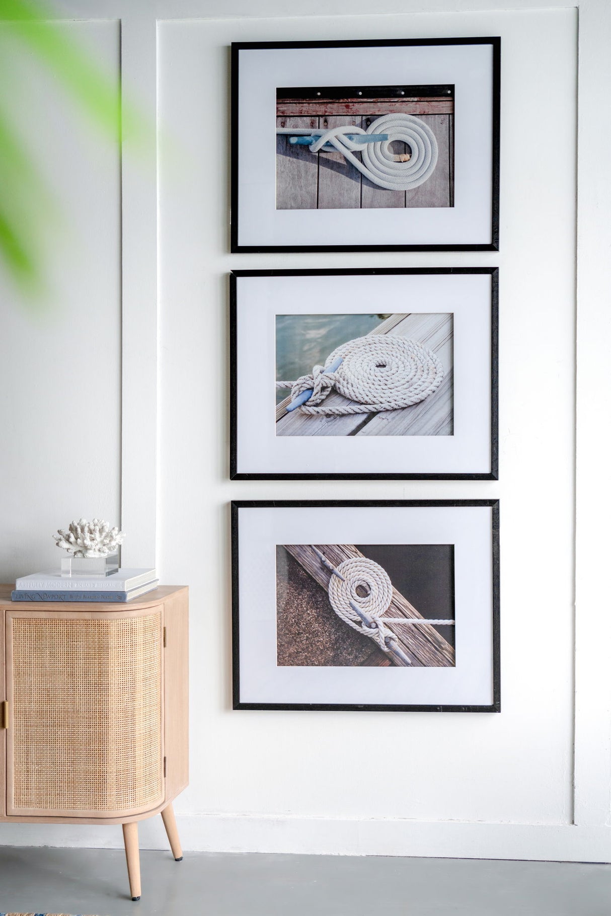 Rope Wall Art With Frame, Wall Decor For Living Room (Set of 3) - White / Black