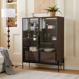 Modern Minimalist Style LED Curio Cabinet With Tempered Glass Door, Metal Legs