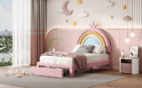 Upholstered Rainbow Design Bed, Velvet Princess Platform Bed With Storage Drawer