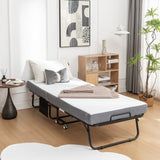 Foldable Metal Frame Bed For Guest With Memory Foam Mattress On Wheels, Saving Space Rollaway Bed