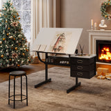 Adjustable Drafting Drawing Table With Stool And 3 Drawers - White / Black