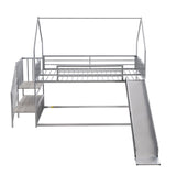 Twin Over Twin Metal Bunk Bed House Bed With Slide And Staircase
