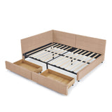 Mid-Century Storage Upholstered Tufted Bed Frame With Backrest And Armrests