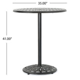 Elegant Cast Aluminum Round Bar Table With Romantic Filigree Design - Copper
