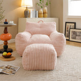 Giant Plush Bean Bag Chair With Armrests And Footstool