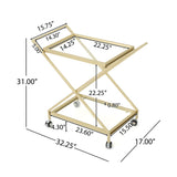 Sherianne - Industrial Bar Cart With Tempered Glass Shelves And Swivel Wheels - Gold