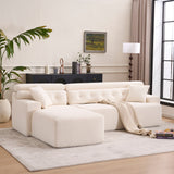 Ly 029B Convertible Chaise Sectional Sofa Full Compression Sponge Modular Couch Cloud 3 Seater Wood Grain Chenille 2 Pillows - Antique White
