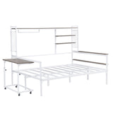 Daybed With Movable Desk, Grid, Shelves And Clothes Hanger