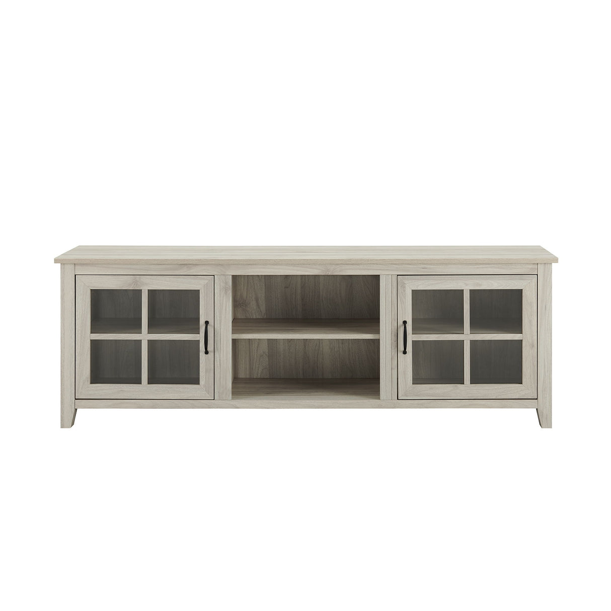 Modern Farmhouse 2 Door Glass Windowpane 70" TV Stand For 80" TVs