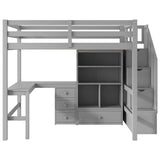 Loft Bed & L Shaped Desk, Drawers, Cabinet, And Storage Staircase