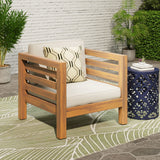 Outdoor Acacia Wood Patio Chair With Fabric Cushion